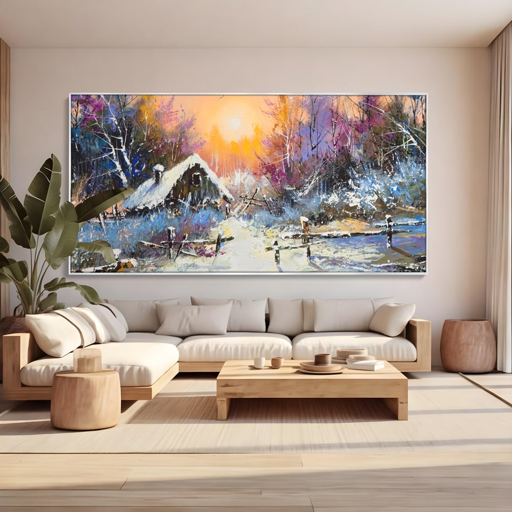 Tablou Canvas Premium LuxCanva® A1100, Iarna In Padure , Peisaj, Casa, Natura, Zapada, Culori Vibrante