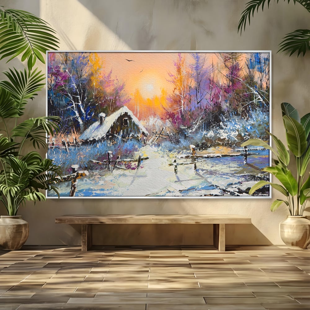 Tablou Canvas Premium LuxCanva® A1100, Iarna In Padure , Peisaj, Casa, Natura, Zapada, Culori Vibrante