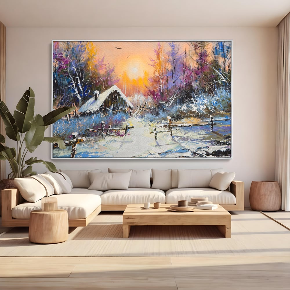 Tablou Canvas Premium LuxCanva® A1100, Iarna In Padure , Peisaj, Casa, Natura, Zapada, Culori Vibrante