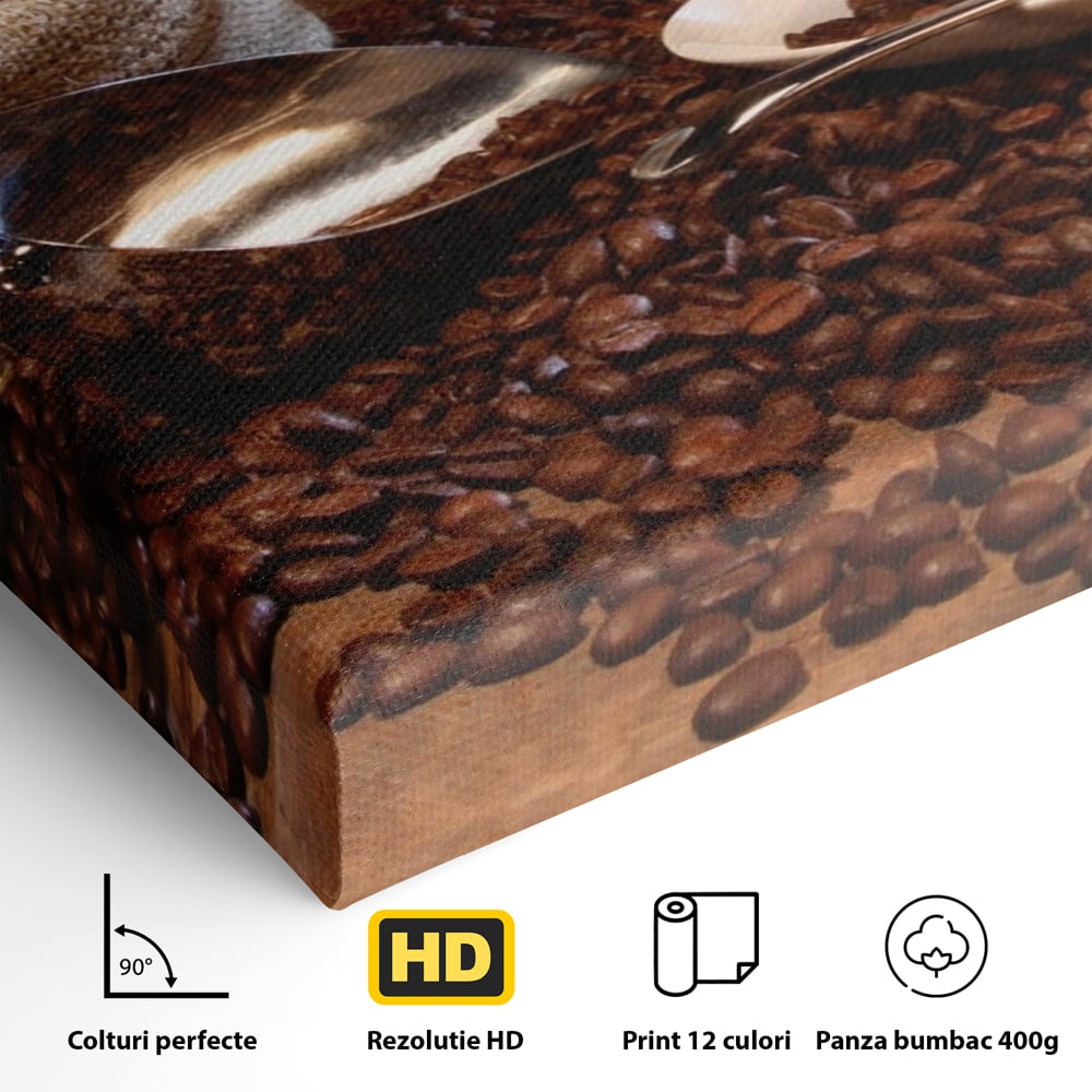 Tablou Canvas Premium LuxCanva® A1101, Boabe De Cafea , Cana, Espresso, Aroma Diminetii, Culori Vibrante
