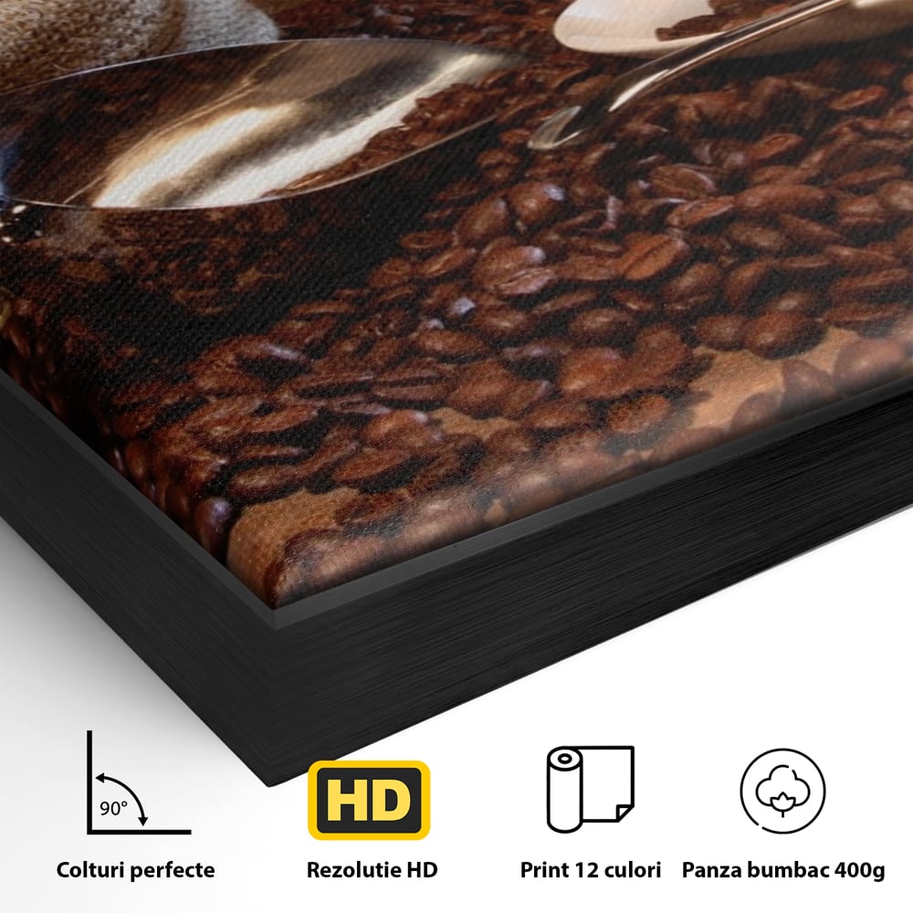 Tablou Canvas Premium LuxCanva® A1101, Boabe De Cafea , Cana, Espresso, Aroma Diminetii, Culori Vibrante