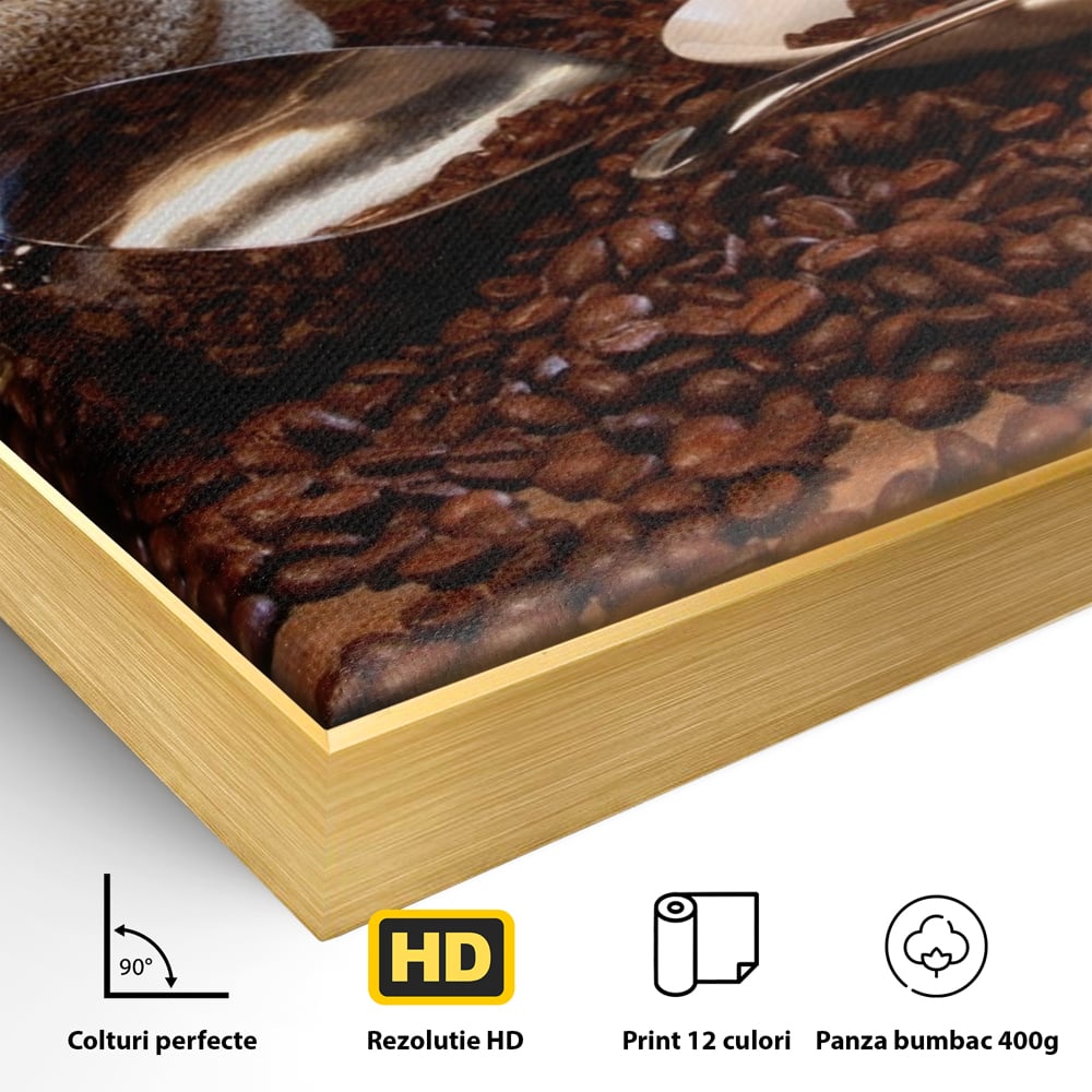 Tablou Canvas Premium LuxCanva® A1101, Boabe De Cafea , Cana, Espresso, Aroma Diminetii, Culori Vibrante