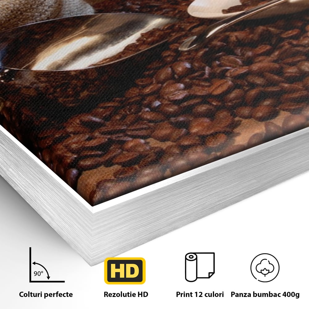 Tablou Canvas Premium LuxCanva® A1101, Boabe De Cafea , Cana, Espresso, Aroma Diminetii, Culori Vibrante