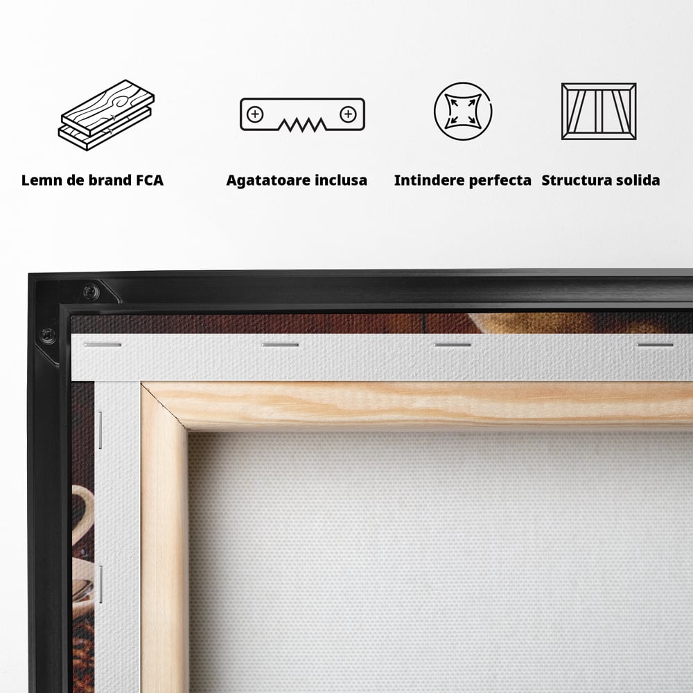 Tablou Canvas Premium LuxCanva® A1101, Boabe De Cafea , Cana, Espresso, Aroma Diminetii, Culori Vibrante