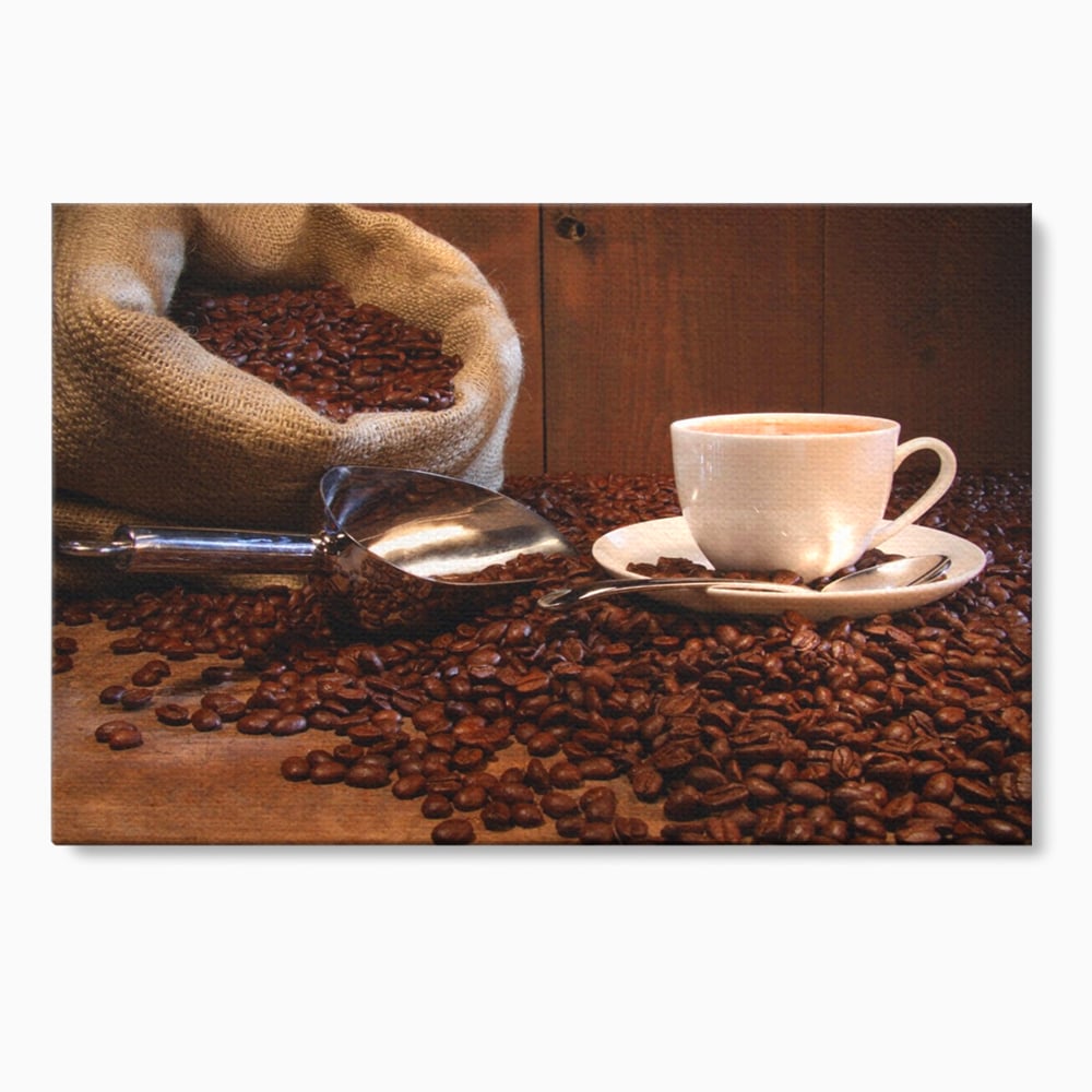 Tablou Canvas Premium LuxCanva® A1101, Boabe De Cafea , Cana, Espresso, Aroma Diminetii, Culori Vibrante