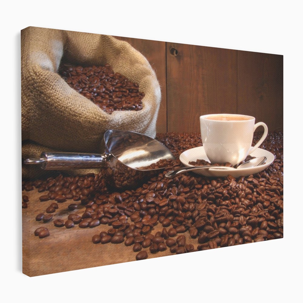 Tablou Canvas Premium LuxCanva® A1101, Boabe De Cafea , Cana, Espresso, Aroma Diminetii, Culori Vibrante