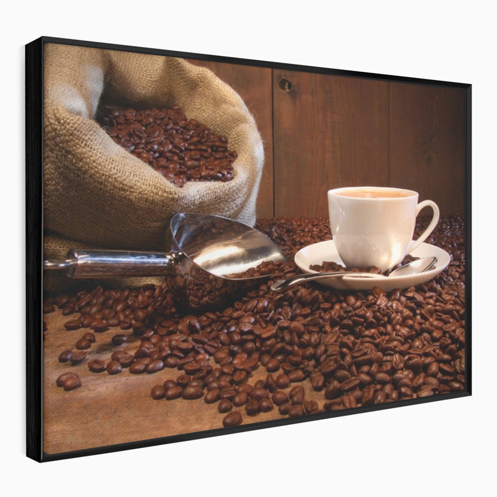 Tablou Canvas Premium LuxCanva® A1101, Boabe De Cafea , Cana, Espresso, Aroma Diminetii, Culori Vibrante