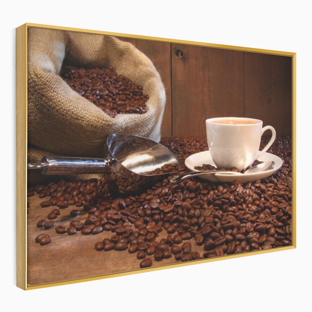 Tablou Canvas Premium LuxCanva® A1101, Boabe De Cafea , Cana, Espresso, Aroma Diminetii, Culori Vibrante