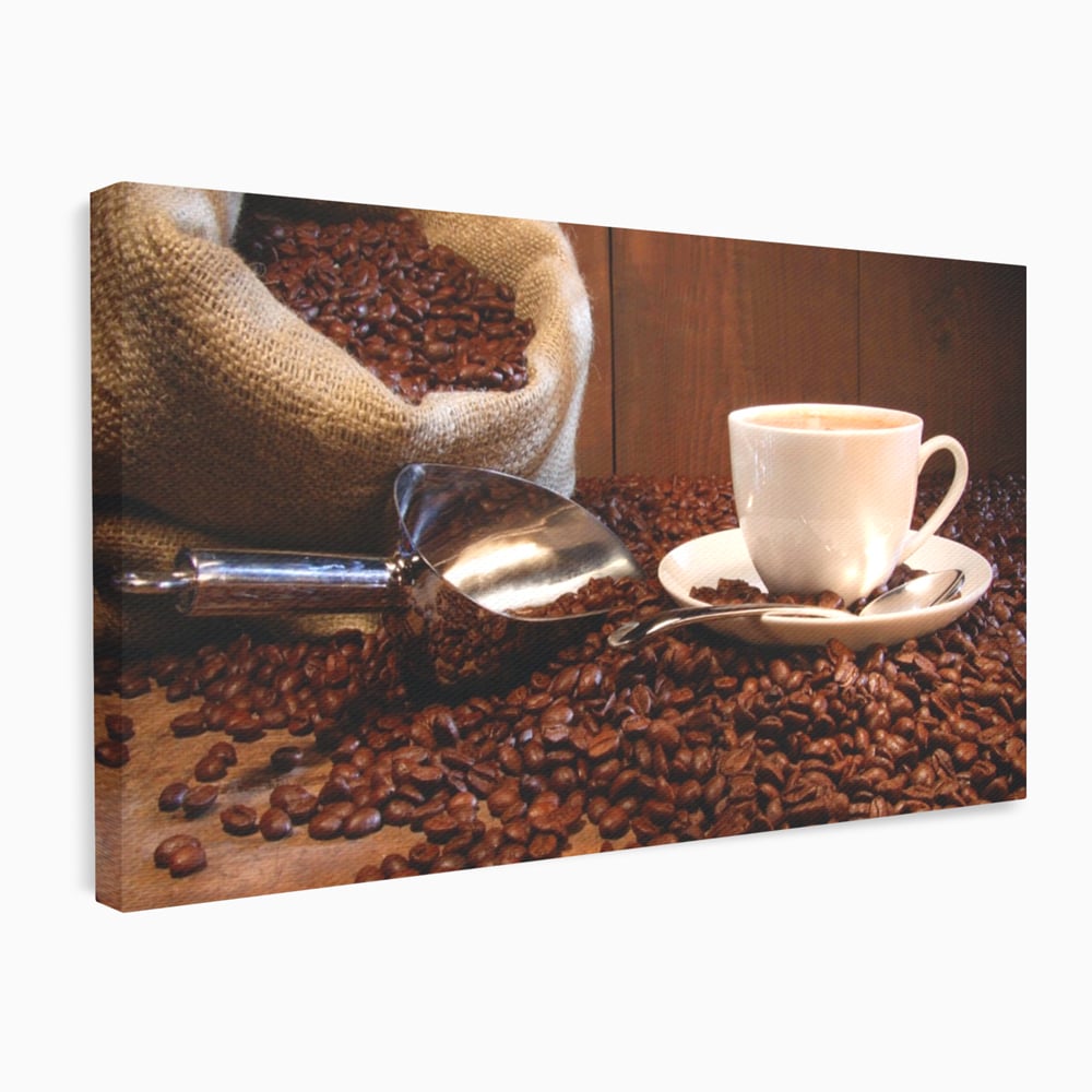 Tablou Canvas Premium LuxCanva® A1101, Boabe De Cafea , Cana, Espresso, Aroma Diminetii, Culori Vibrante