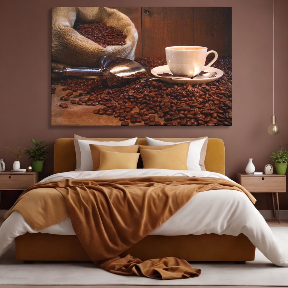 Tablou Canvas Premium LuxCanva® A1101, Boabe De Cafea , Cana, Espresso, Aroma Diminetii, Culori Vibrante
