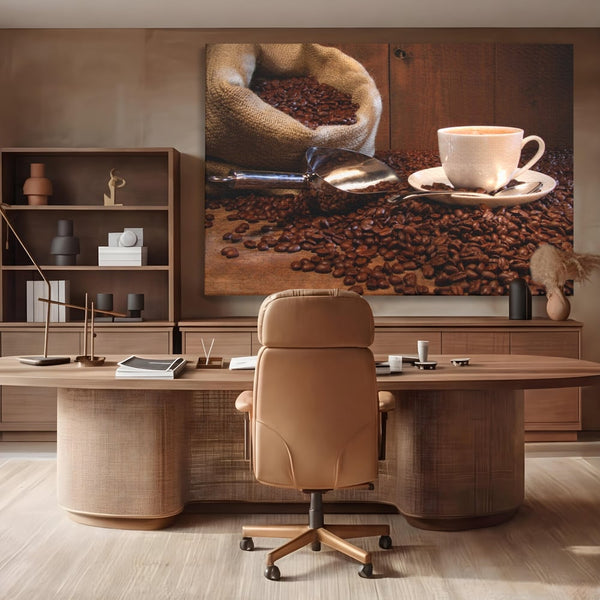 Tablou Canvas Premium LuxCanva® A1101, Boabe De Cafea , Cana, Espresso, Aroma Diminetii, Culori Vibrante