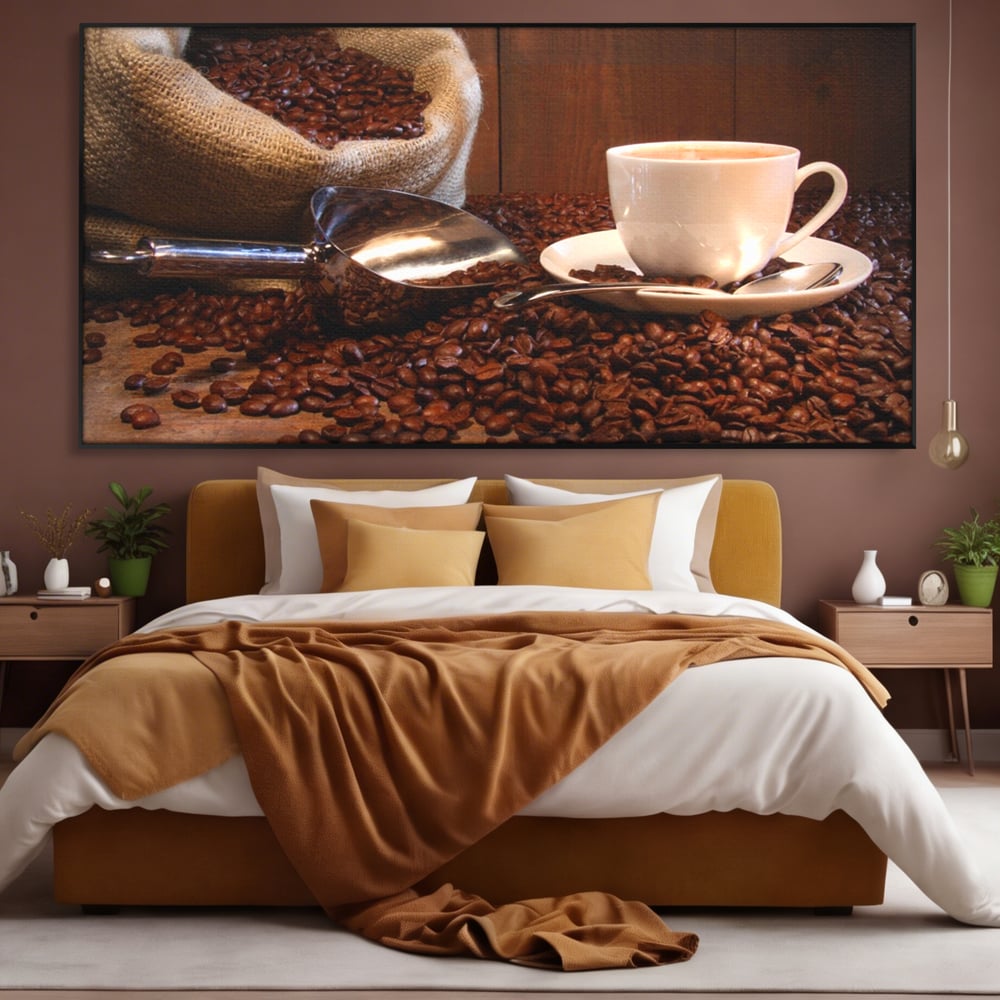 Tablou Canvas Premium LuxCanva® A1101, Boabe De Cafea , Cana, Espresso, Aroma Diminetii, Culori Vibrante