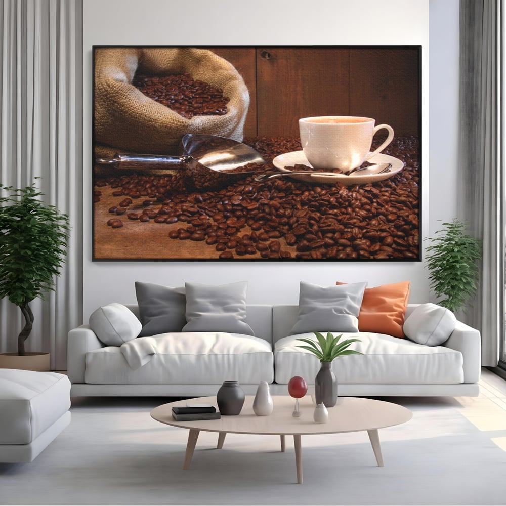 Tablou Canvas Premium LuxCanva® A1101, Boabe De Cafea , Cana, Espresso, Aroma Diminetii, Culori Vibrante