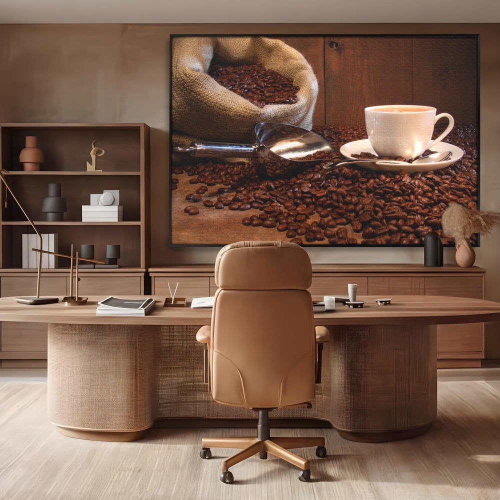 Tablou Canvas Premium LuxCanva® A1101, Boabe De Cafea , Cana, Espresso, Aroma Diminetii, Culori Vibrante
