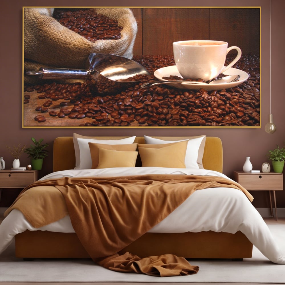Tablou Canvas Premium LuxCanva® A1101, Boabe De Cafea , Cana, Espresso, Aroma Diminetii, Culori Vibrante