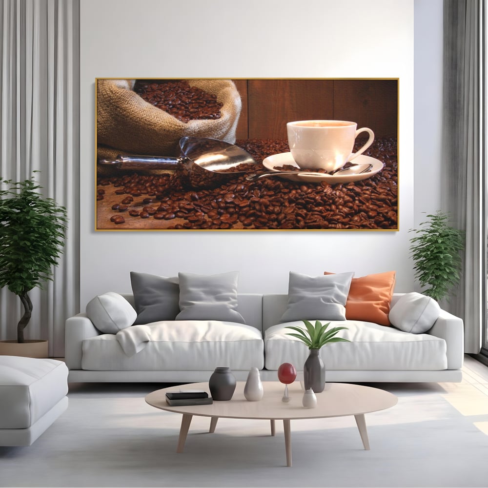Tablou Canvas Premium LuxCanva® A1101, Boabe De Cafea , Cana, Espresso, Aroma Diminetii, Culori Vibrante