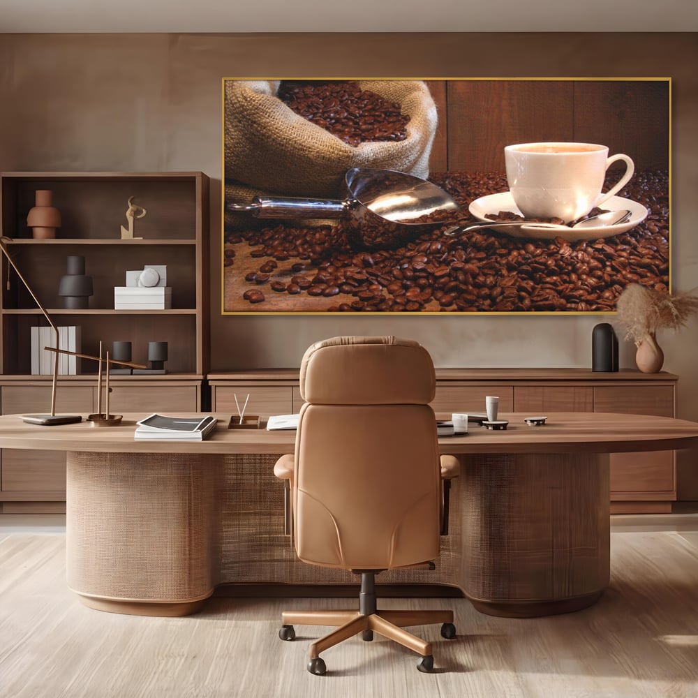 Tablou Canvas Premium LuxCanva® A1101, Boabe De Cafea , Cana, Espresso, Aroma Diminetii, Culori Vibrante