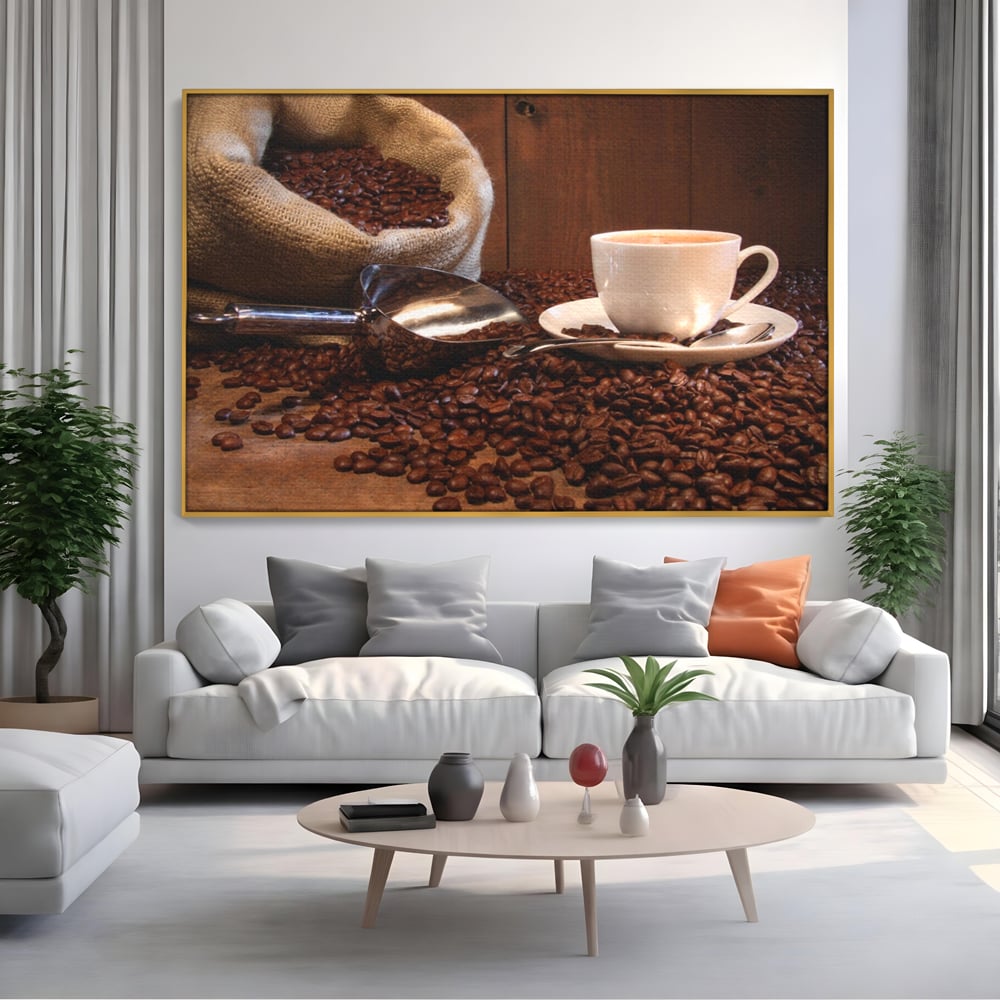 Tablou Canvas Premium LuxCanva® A1101, Boabe De Cafea , Cana, Espresso, Aroma Diminetii, Culori Vibrante