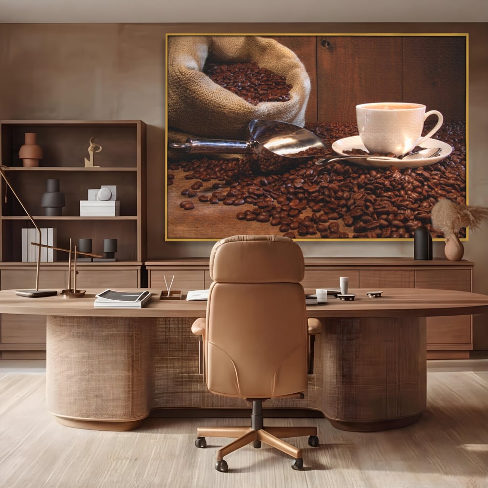 Tablou Canvas Premium LuxCanva® A1101, Boabe De Cafea , Cana, Espresso, Aroma Diminetii, Culori Vibrante