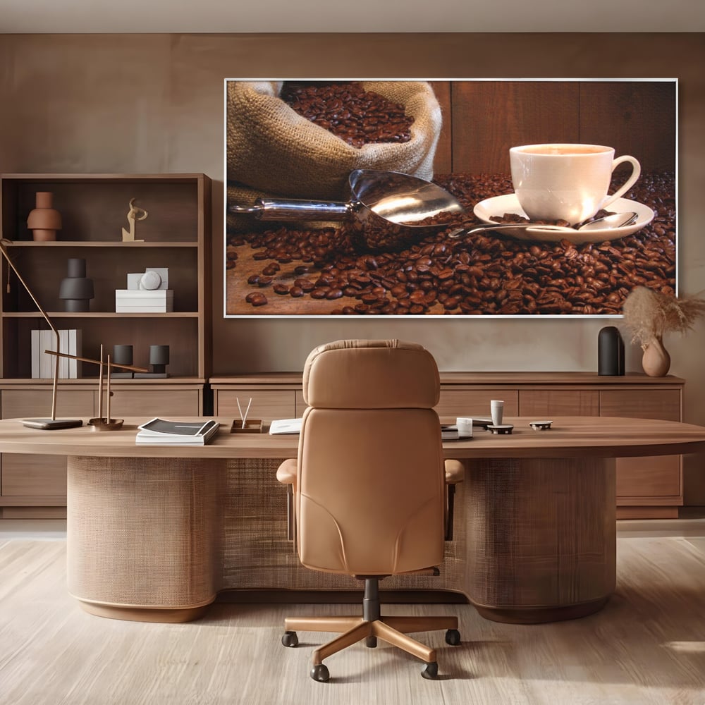 Tablou Canvas Premium LuxCanva® A1101, Boabe De Cafea , Cana, Espresso, Aroma Diminetii, Culori Vibrante