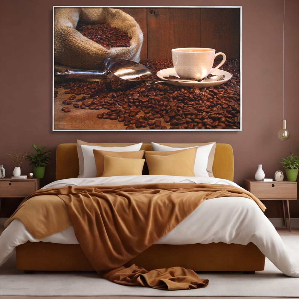 Tablou Canvas Premium LuxCanva® A1101, Boabe De Cafea , Cana, Espresso, Aroma Diminetii, Culori Vibrante