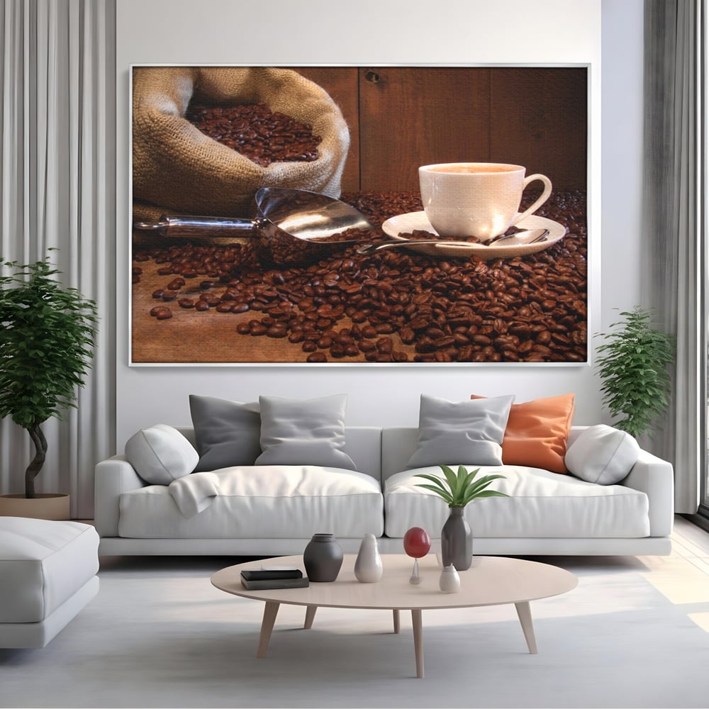 Tablou Canvas Premium LuxCanva® A1101, Boabe De Cafea , Cana, Espresso, Aroma Diminetii, Culori Vibrante