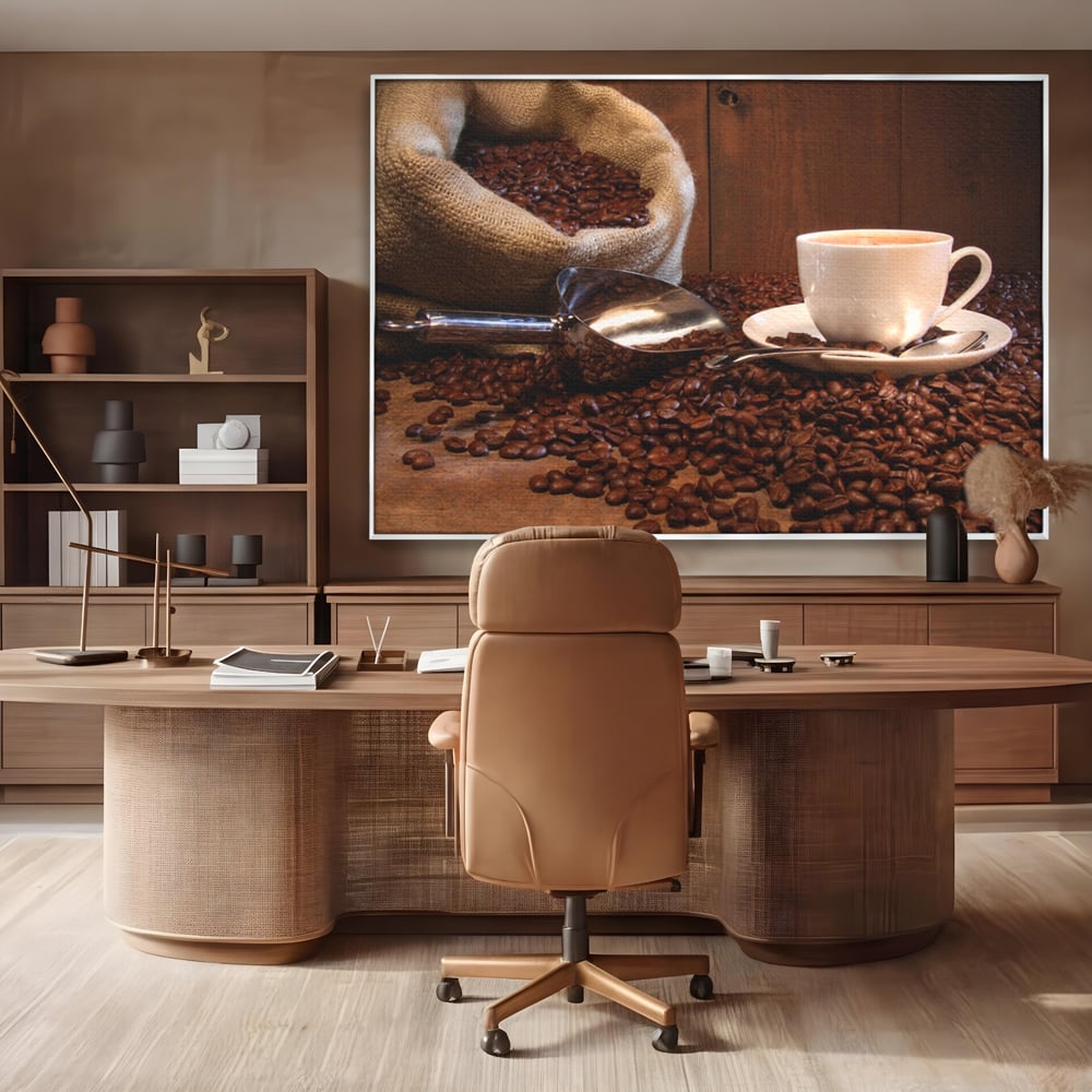 Tablou Canvas Premium LuxCanva® A1101, Boabe De Cafea , Cana, Espresso, Aroma Diminetii, Culori Vibrante