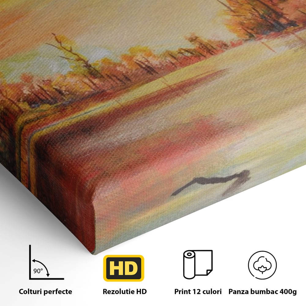 Tablou Canvas Premium LuxCanva® A1102, Apus De Toamna , Peisaj, Padure, Lac, Copaci, Culori Vibrante