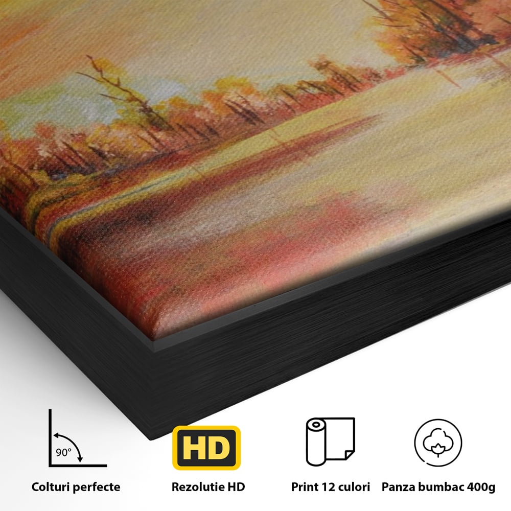 Tablou Canvas Premium LuxCanva® A1102, Apus De Toamna , Peisaj, Padure, Lac, Copaci, Culori Vibrante