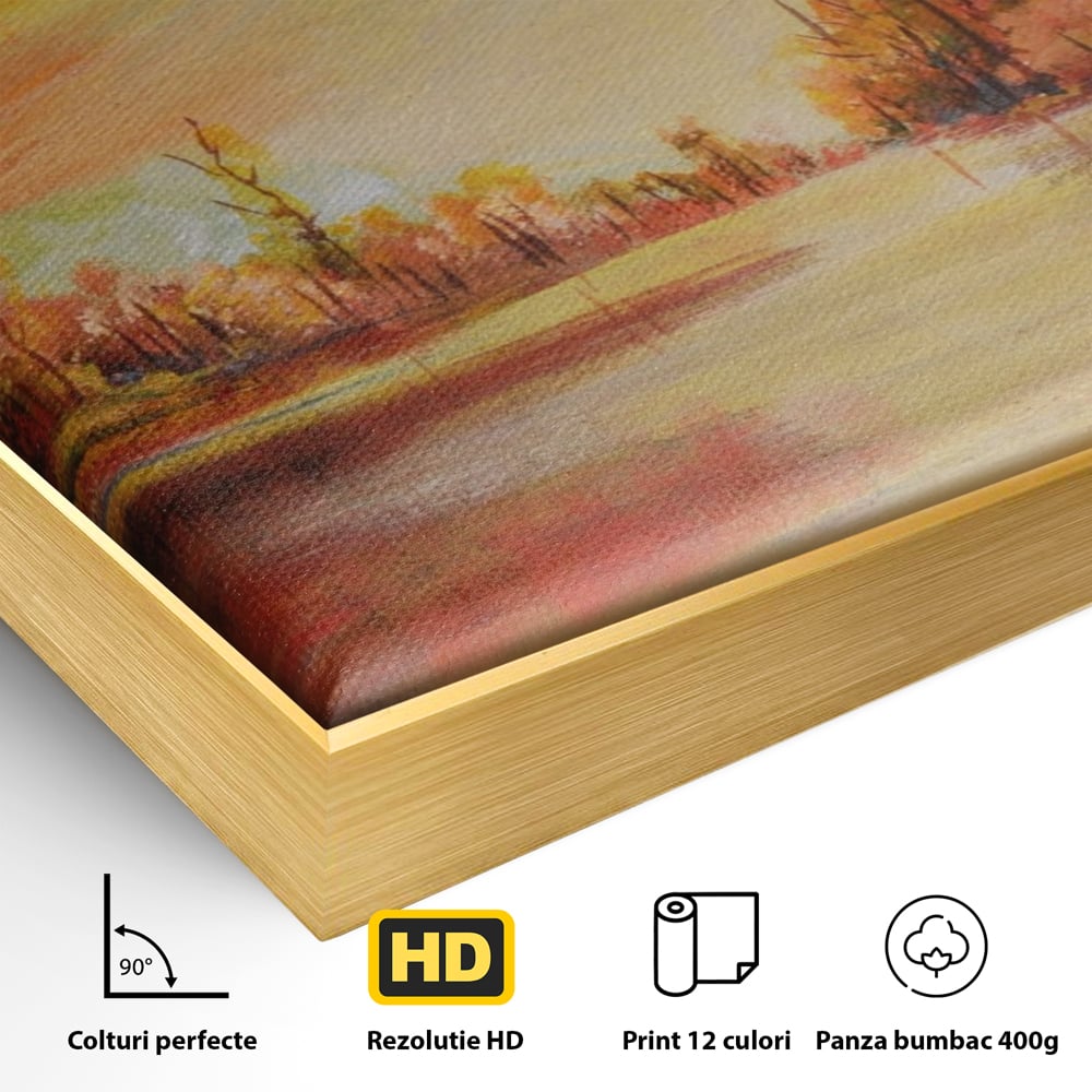 Tablou Canvas Premium LuxCanva® A1102, Apus De Toamna , Peisaj, Padure, Lac, Copaci, Culori Vibrante