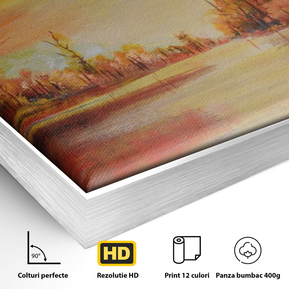 Tablou Canvas Premium LuxCanva® A1102, Apus De Toamna , Peisaj, Padure, Lac, Copaci, Culori Vibrante