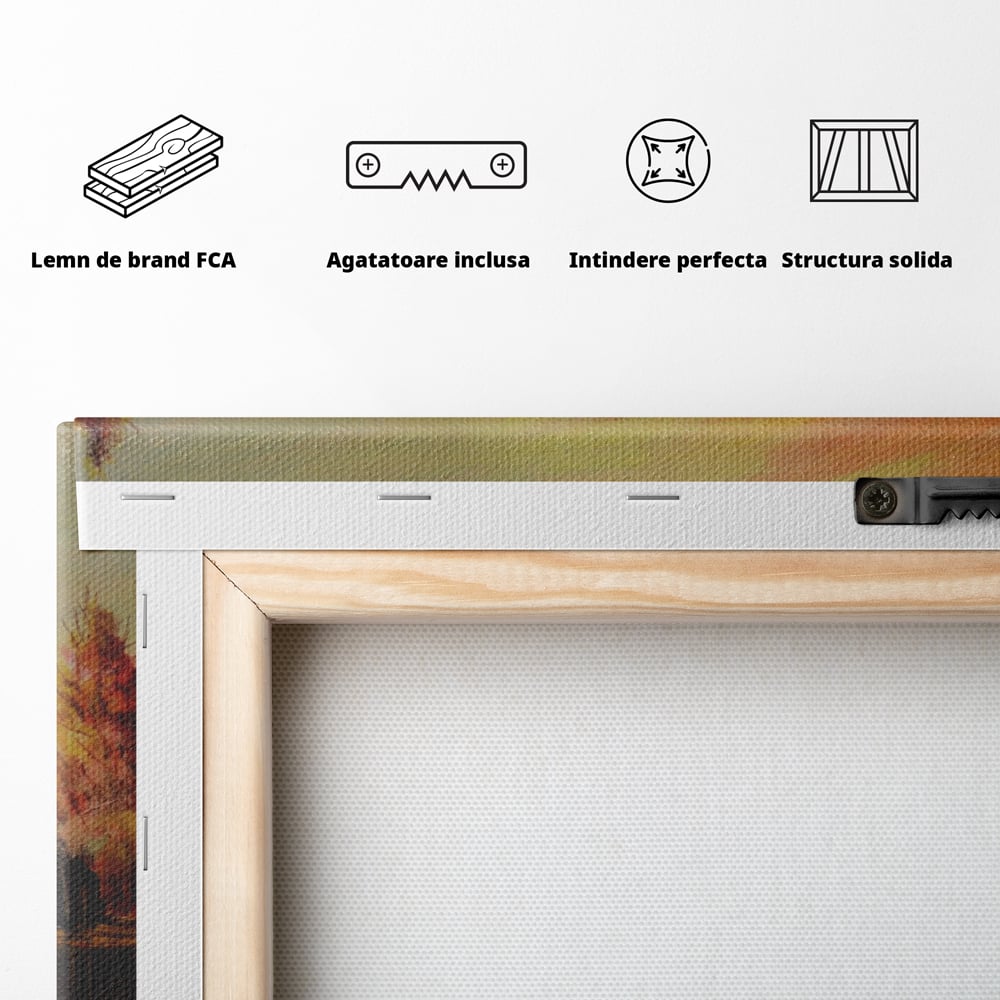 Tablou Canvas Premium LuxCanva® A1102, Apus De Toamna , Peisaj, Padure, Lac, Copaci, Culori Vibrante