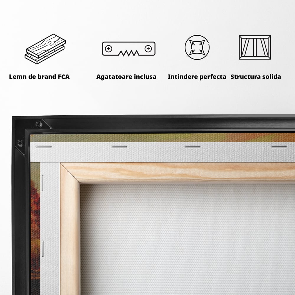 Tablou Canvas Premium LuxCanva® A1102, Apus De Toamna , Peisaj, Padure, Lac, Copaci, Culori Vibrante