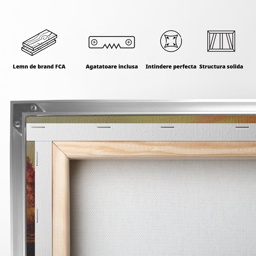 Tablou Canvas Premium LuxCanva® A1102, Apus De Toamna , Peisaj, Padure, Lac, Copaci, Culori Vibrante