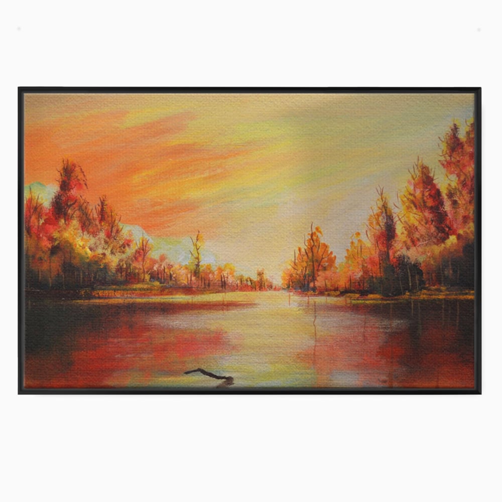 Tablou Canvas Premium LuxCanva® A1102, Apus De Toamna , Peisaj, Padure, Lac, Copaci, Culori Vibrante