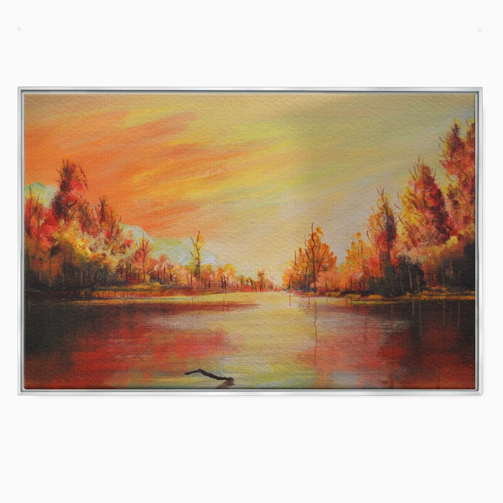 Tablou Canvas Premium LuxCanva® A1102, Apus De Toamna , Peisaj, Padure, Lac, Copaci, Culori Vibrante