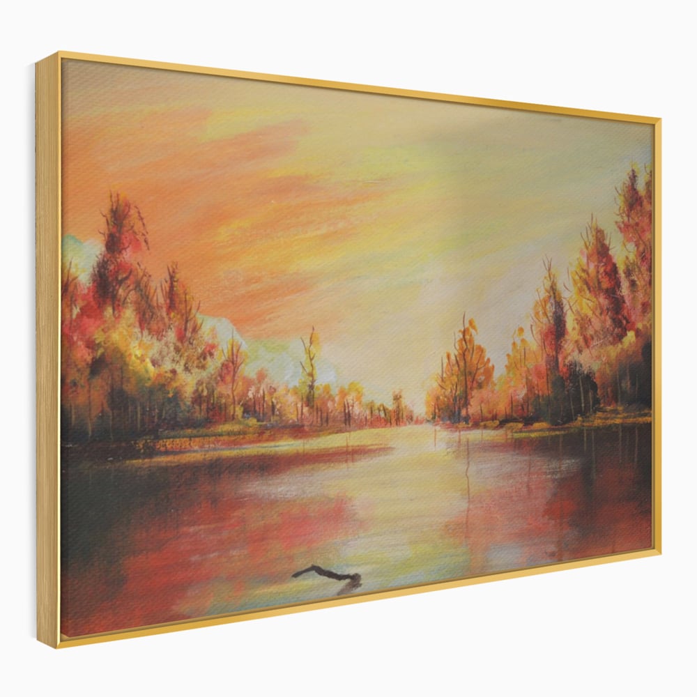 Tablou Canvas Premium LuxCanva® A1102, Apus De Toamna , Peisaj, Padure, Lac, Copaci, Culori Vibrante