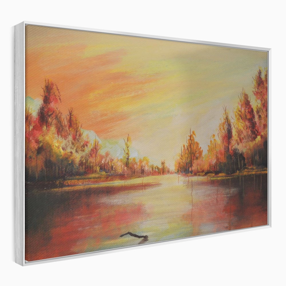 Tablou Canvas Premium LuxCanva® A1102, Apus De Toamna , Peisaj, Padure, Lac, Copaci, Culori Vibrante
