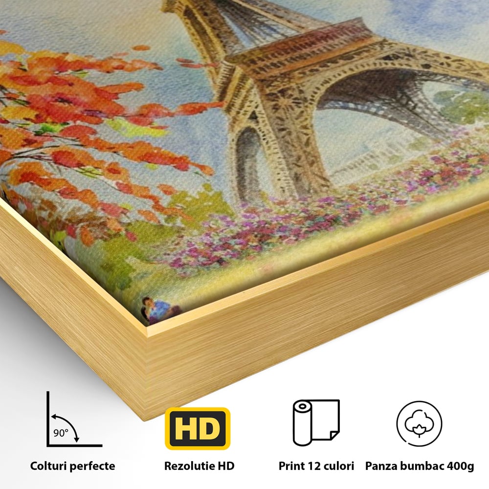Tablou Canvas Premium LuxCanva® A1104, Iubire In Paris ,  Orasul Iubirii, Indragostiti, Turnul Eiffel, Culori Vibrante