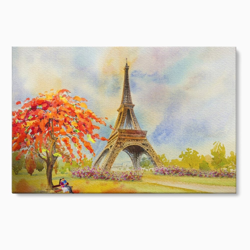 Tablou Canvas Premium LuxCanva® A1104, Iubire In Paris ,  Orasul Iubirii, Indragostiti, Turnul Eiffel, Culori Vibrante