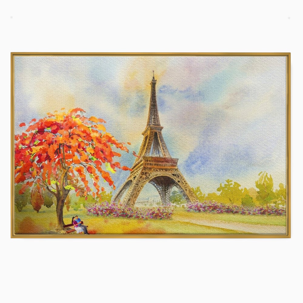 Tablou Canvas Premium LuxCanva® A1104, Iubire In Paris ,  Orasul Iubirii, Indragostiti, Turnul Eiffel, Culori Vibrante