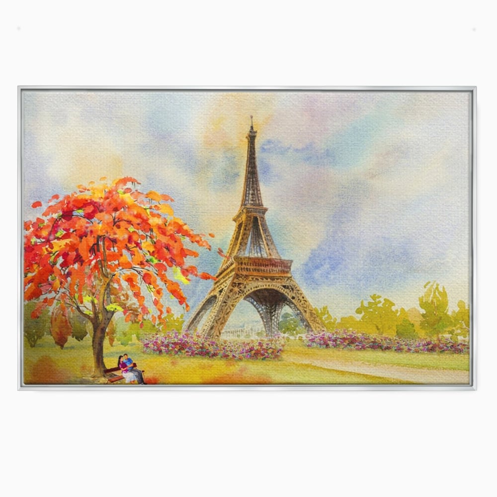Tablou Canvas Premium LuxCanva® A1104, Iubire In Paris ,  Orasul Iubirii, Indragostiti, Turnul Eiffel, Culori Vibrante