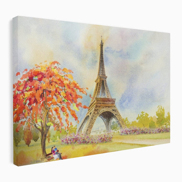 Tablou Canvas Premium LuxCanva® A1104, Iubire In Paris ,  Orasul Iubirii, Indragostiti, Turnul Eiffel, Culori Vibrante