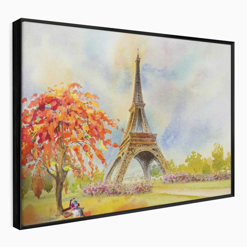 Tablou Canvas Premium LuxCanva® A1104, Iubire In Paris ,  Orasul Iubirii, Indragostiti, Turnul Eiffel, Culori Vibrante