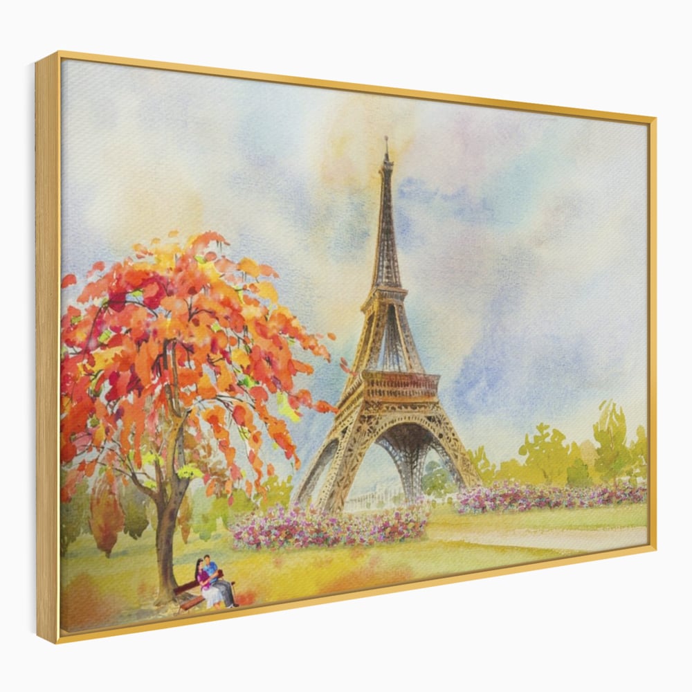 Tablou Canvas Premium LuxCanva® A1104, Iubire In Paris ,  Orasul Iubirii, Indragostiti, Turnul Eiffel, Culori Vibrante