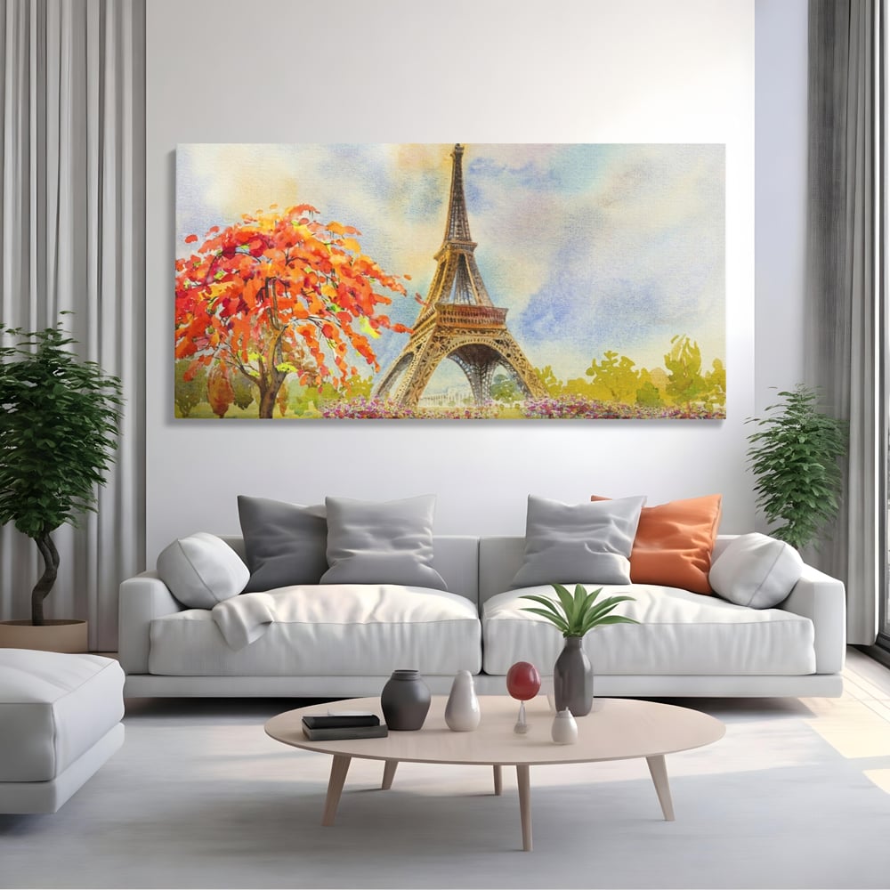 Tablou Canvas Premium LuxCanva® A1104, Iubire In Paris ,  Orasul Iubirii, Indragostiti, Turnul Eiffel, Culori Vibrante