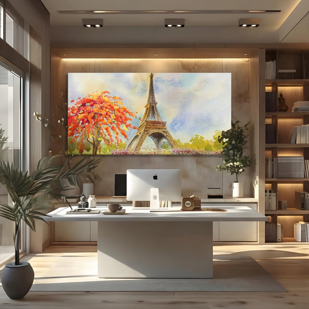 Tablou Canvas Premium LuxCanva® A1104, Iubire In Paris ,  Orasul Iubirii, Indragostiti, Turnul Eiffel, Culori Vibrante