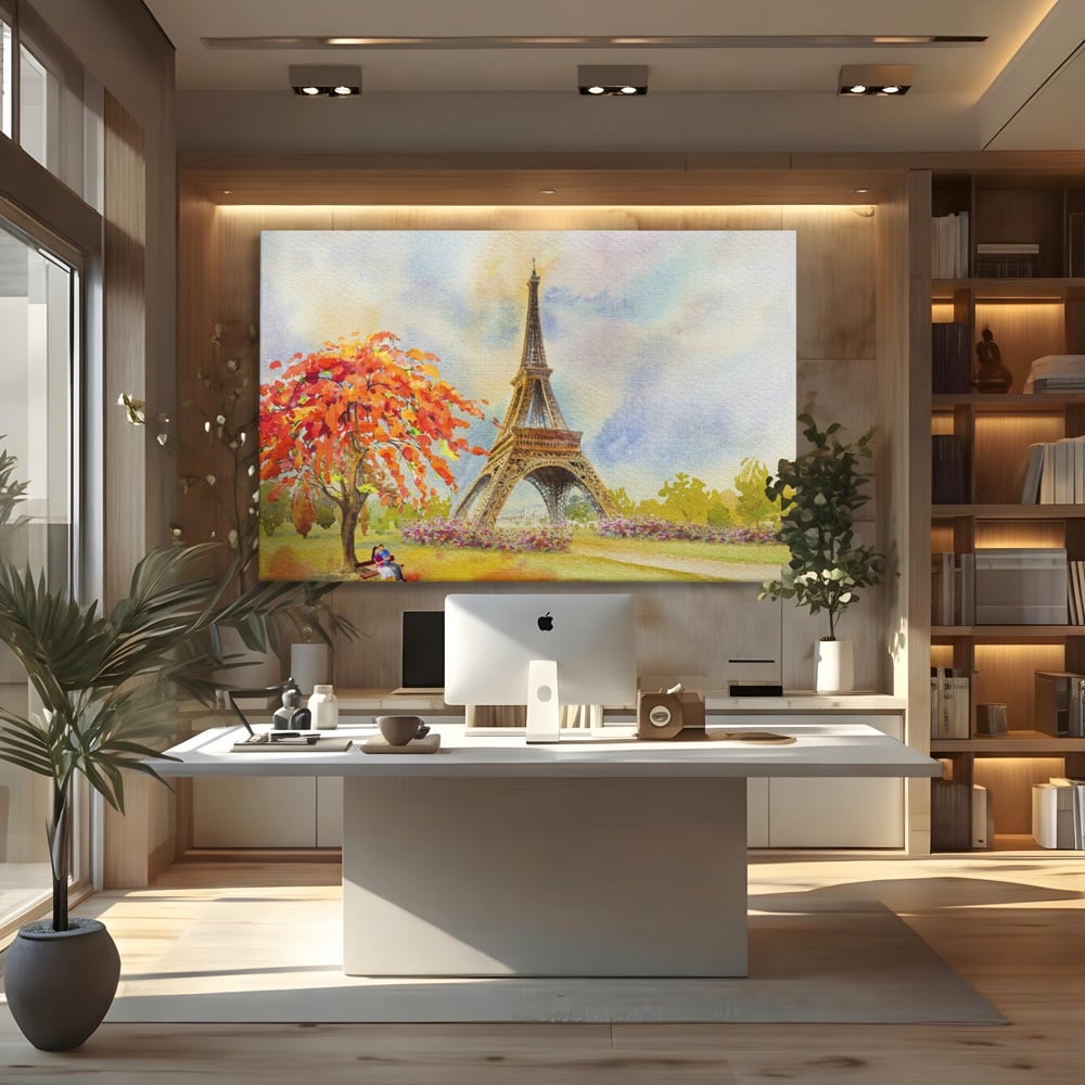 Tablou Canvas Premium LuxCanva® A1104, Iubire In Paris ,  Orasul Iubirii, Indragostiti, Turnul Eiffel, Culori Vibrante