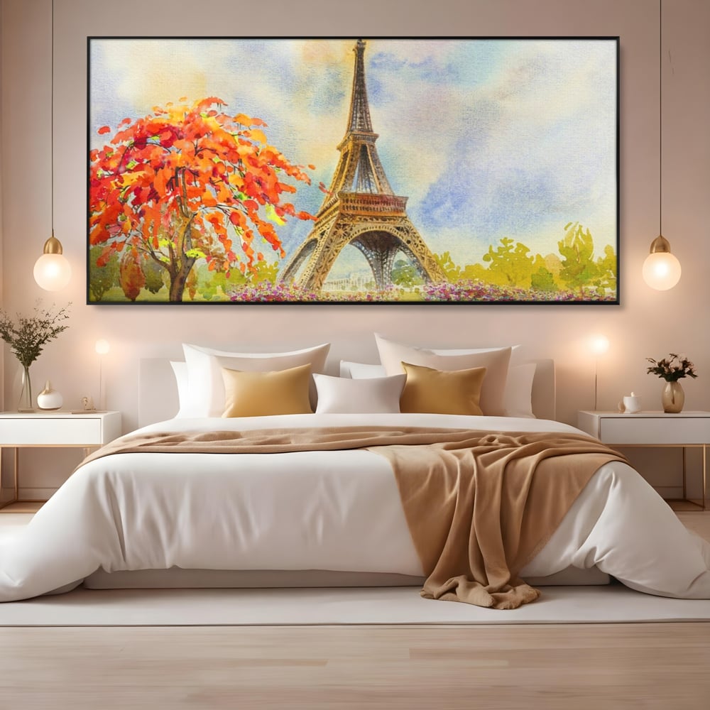Tablou Canvas Premium LuxCanva® A1104, Iubire In Paris ,  Orasul Iubirii, Indragostiti, Turnul Eiffel, Culori Vibrante