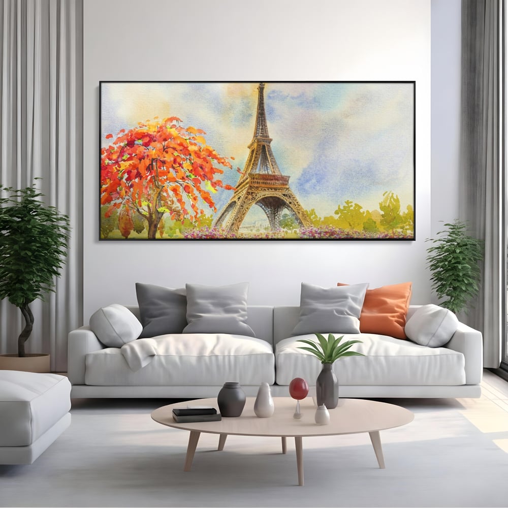 Tablou Canvas Premium LuxCanva® A1104, Iubire In Paris ,  Orasul Iubirii, Indragostiti, Turnul Eiffel, Culori Vibrante